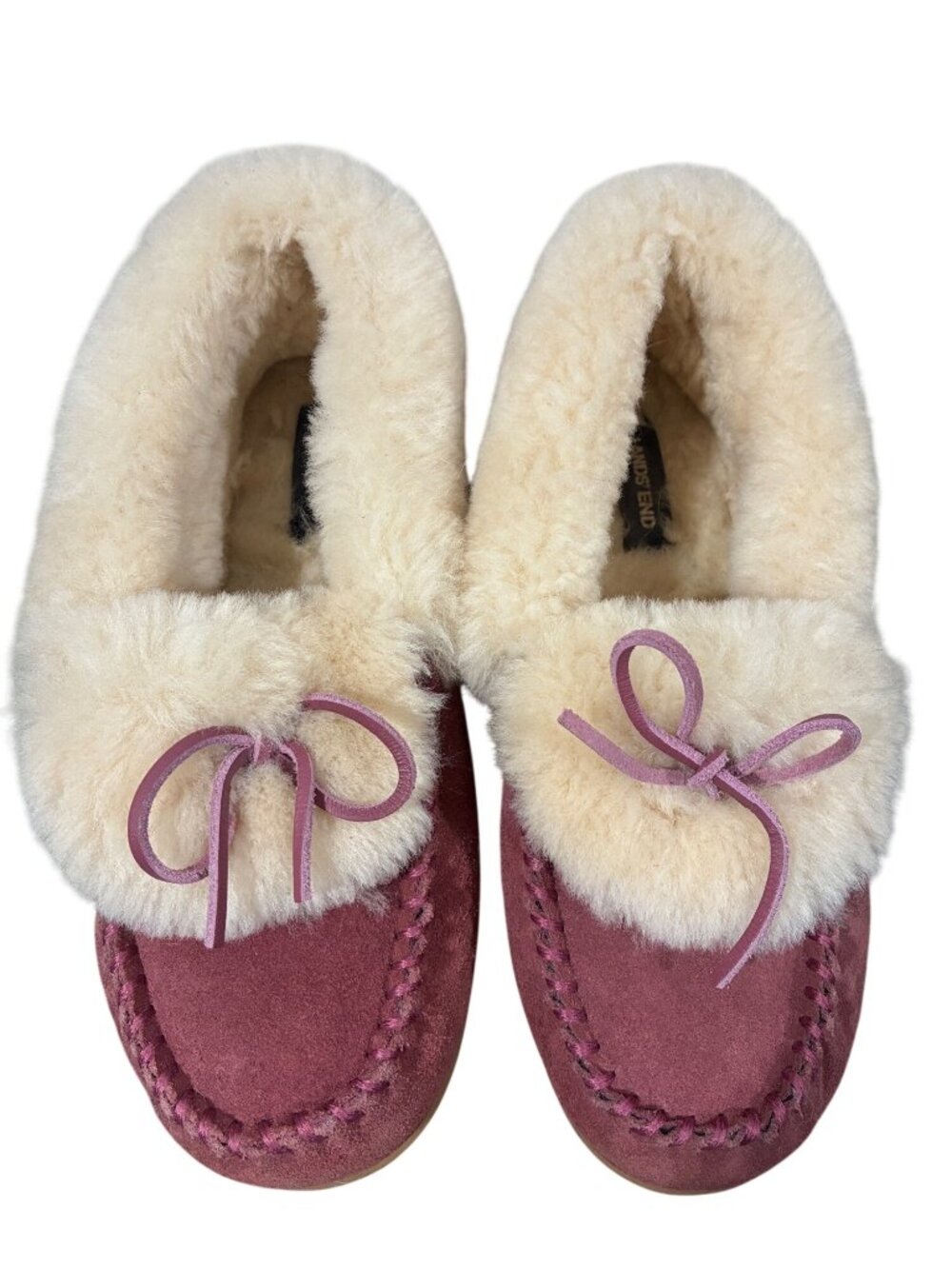 Lands End Suede Moccasin Slippers With Faux Shearling Lining Size 8 hardbottom